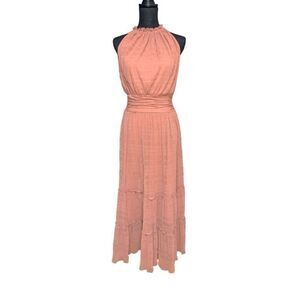 Max Studio Mock Neck Lace Mesh Maxi Dress